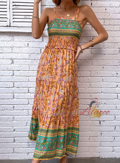 Summer Printed Suspender Dress