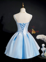 Blue Spaghetti Straps Homecoming Dress