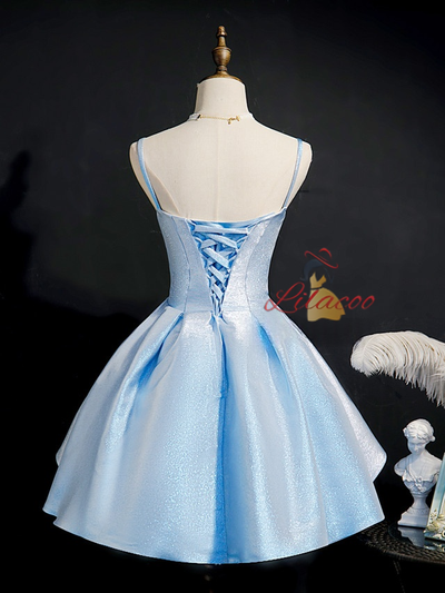 Blue Spaghetti Straps Homecoming Dress
