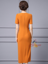 Orange Short Sleeve Split Mother Of The Bride Dress