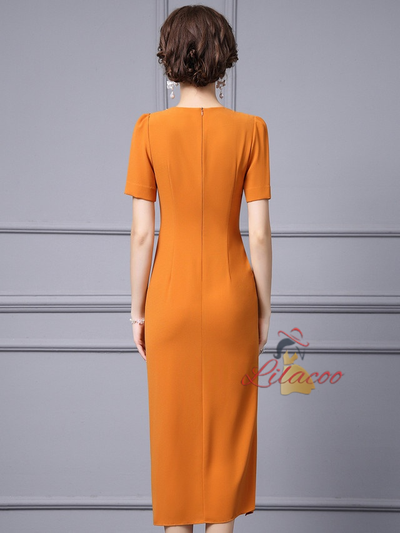 Orange Short Sleeve Split Mother Of The Bride Dress