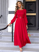 Solid Color A-line Long Sleeve Dress