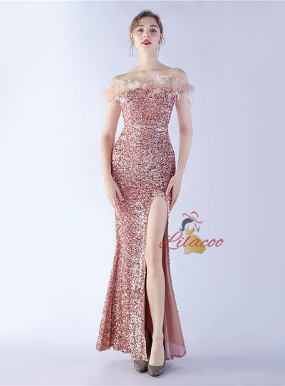 Mermaid Split Off the Shoulder Sequins Prom Dress