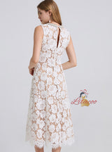 Heavy Industry Beaded Round Neck Lace Dress