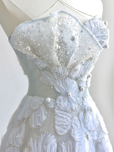 Blue Tulle Sequins Prom Dress