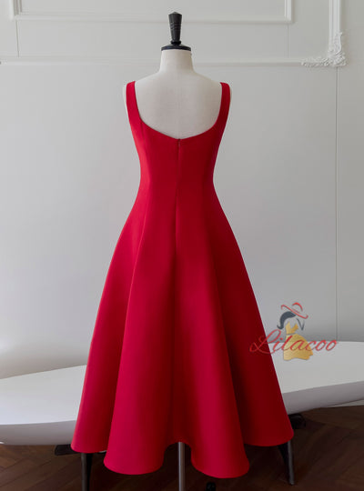 Red Straps Sleeveless Prom Dress