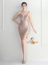 Spaghetti Straps Beading Short Prom Dress