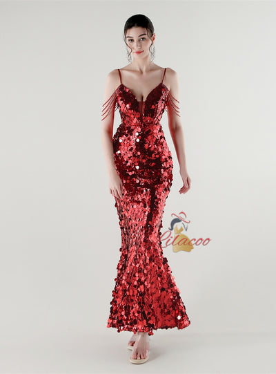 Mermaid Spaghetti Straps Beading Prom Dress