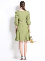 V-neck Slim Waist Big Swing Dress