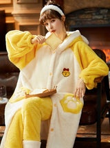 Yellow Two-piece Winter Cute Long Flannel Thickening