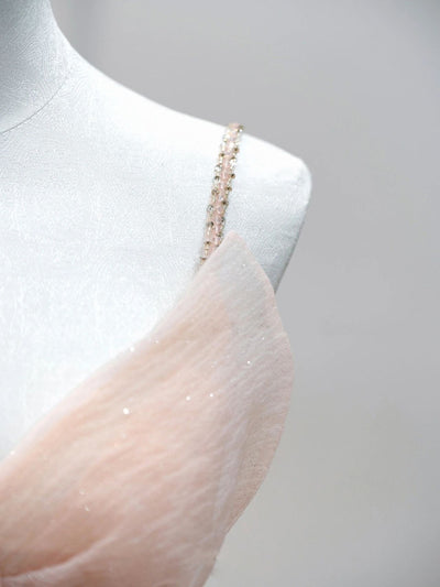 Pink Tulle Pleats Straps Beading Prom Dress