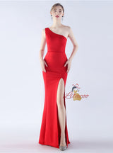 One Shoulder Split Parom Dress