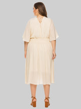 Solid Color V-neck Flying Sleeve Dress