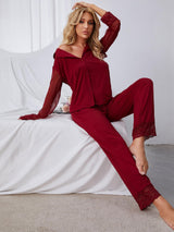 Lace Mesh Long-sleeved Trousers Pajamas Set