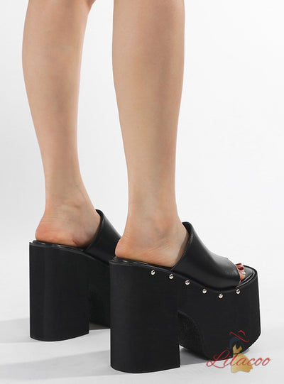 Ultra-high Heel Rivet Thick Heel Slippers