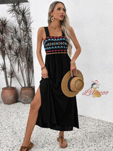 Sleeveless Suspender Flower Embroidery Stitching Dress