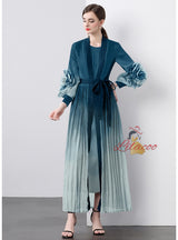 Gradual Disc Flower Lace-up Coat+Joker Straight Dress