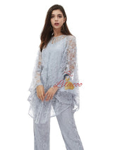 Gray Blue Lace Mother Of the Bride Dress With Shawl