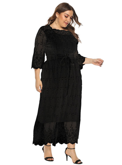 Plus Size Lace Half Sleeve Long Dress