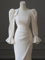 White Mermaid Strapless Pleats Split Wedding Dress