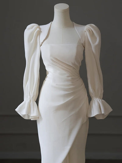 White Mermaid Strapless Pleats Split Wedding Dress