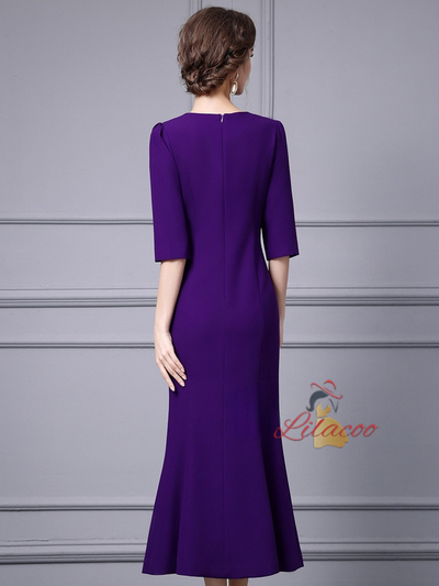 Purple Short Sleeve Beading Mother Of The Bride Dress
