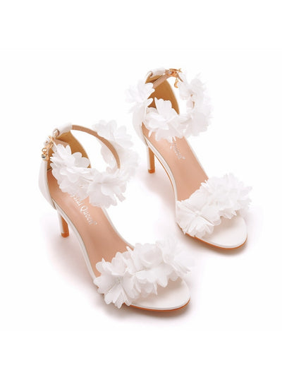 White Flowers Shallow Heels Sandals
