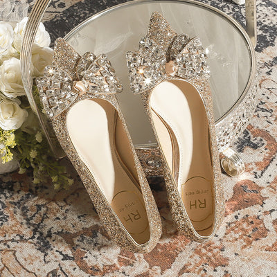 Bride Shoes Crystal Bow Platform Shoes