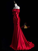 Burgundy Mermaid Satin Pleats Prom Dress