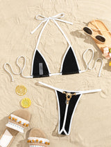 Bright Leather Fabric Triangle Bikini