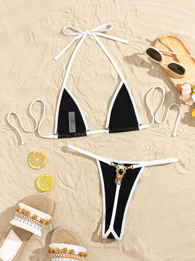 Bright Leather Fabric Triangle Bikini