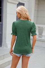 V-neck Lace-up Loose Short-sleeved T-shirt
