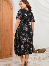 Elastic Waist Printed Short Sleeve Dress