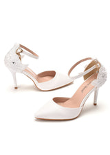 9.5cm White Lace Flower Thin Heels Bridal Shoes