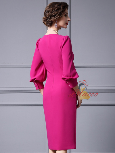 Fuchsia Short Sleeve Split Mother Of The Bride Dress