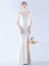 One Shoulder Beading Split Prom Dress