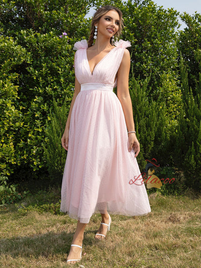 Open-back V-neck Gauze Dress