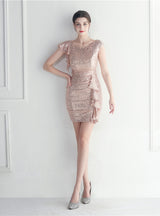 Scoop Neck Sequins Mini Prom Dress