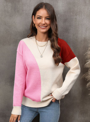 Pullover Splicing Color Matching Sweater