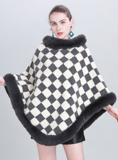 Thickened Plaid Round Neck Shawl Cloak