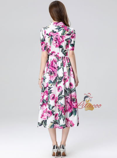 Printed Shirt Slim Waist Party Dress