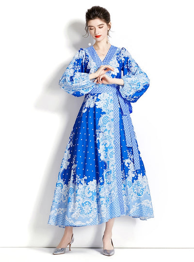 Lantern Sleeve Printed Dress