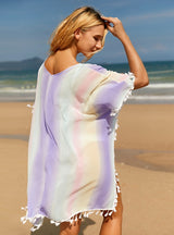 Round Neck Bat Sleeve Rainbow Dress Beach Cover Up