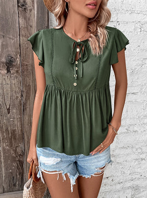 Solid Color Stitching Shirt Top