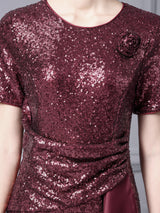 Burgundy Sequins Pleats Mother Of The Bride Dress