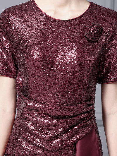 Burgundy Sequins Pleats Mother Of The Bride Dress