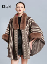 Fur Collar Knitted Shawl Cloak Coat