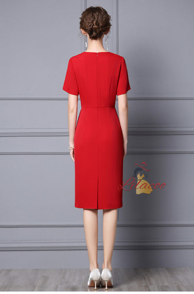 Red Short Sleeve Mother Of The Bride Dress
