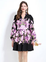 Retro Palace V-neck Long Sleeve Printed Dress