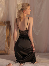 Sexy Stitching Lace Satin Slim Suspender Nightdress